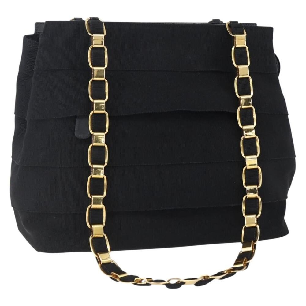 Salvatore Ferragamo Canvas Chain Vara Shoulder Bag Navy